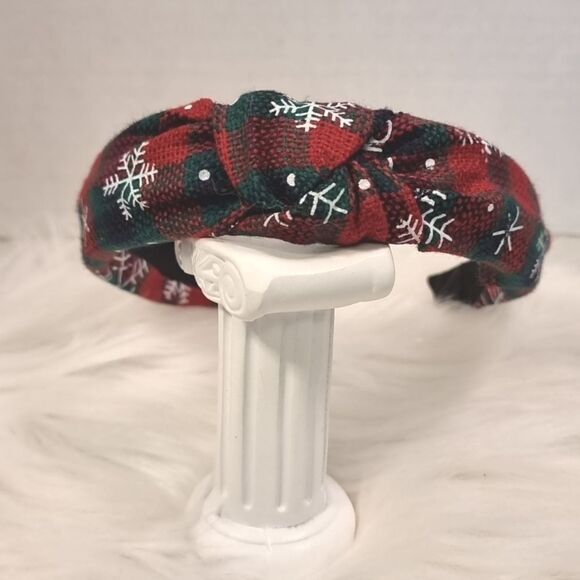 RED GREEN PLAID SNOWFLAKE CHRISTMAS HEADBAND - Picture 2 of 5